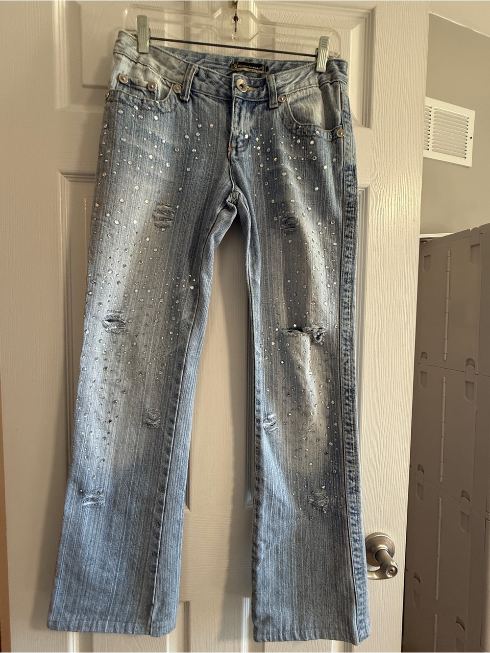 Rinascimento Italy Y2K Distressed Rhinestone Jeans Size M 100% Cotton